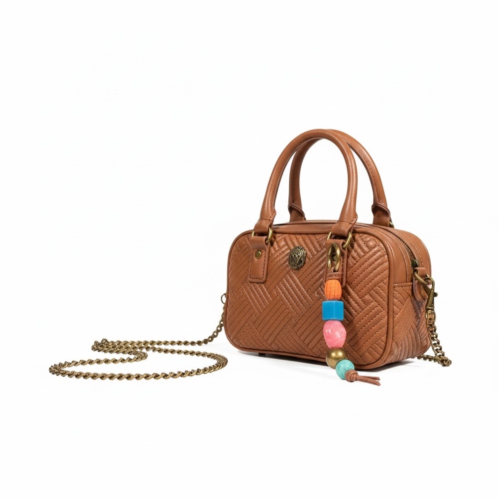 🔻Kurt Geiger London Mini Kensington crossbody Quilted Leather Brown Beaded Charm